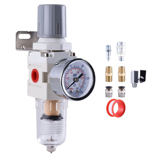 1/4 Inch NPT Air Filter Regulator Combo, Air Compressor Water Oil Separator, Air Line Dryer, Manual Drain, Air Pressure Regulator AW2000-02, 0-150 PSI Gauge