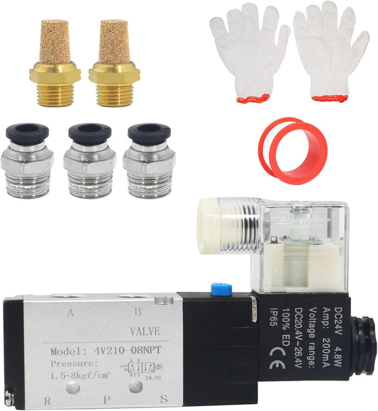 1/4 Inch NPT Solenoid Valve, DC24V, 4V210-08, Single Coil, Pilot-Operated Electric 2 Position 5 Way Connection Type Junction Box