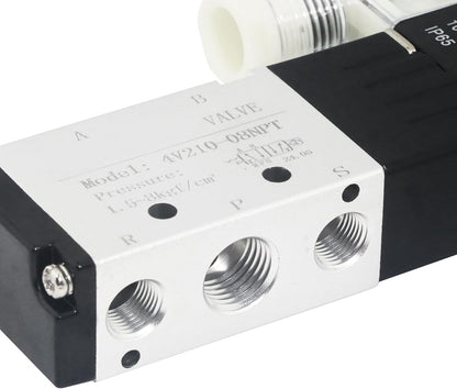 1/4 Inch NPT Solenoid Valve, DC24V, 4V210-08, Single Coil, Pilot-Operated Electric 2 Position 5 Way Connection Type Junction Box