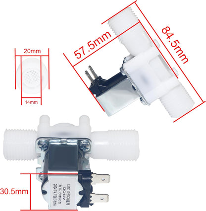2PCS 1/2" Thread Plastic Electric Solenoid Valve, Water Air Inlet Flow Switch, Normally Closed, DC 12V, N/C 0.02 to 0.8MPa, with 2 Solenoid Valve Caps and 1 Tape
