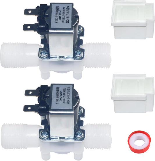 2PCS 1/2" Thread Plastic Electric Solenoid Valve, Water Air Inlet Flow Switch, Normally Closed, DC 12V, N/C 0.02 to 0.8MPa, with 2 Solenoid Valve Caps and 1 Tape