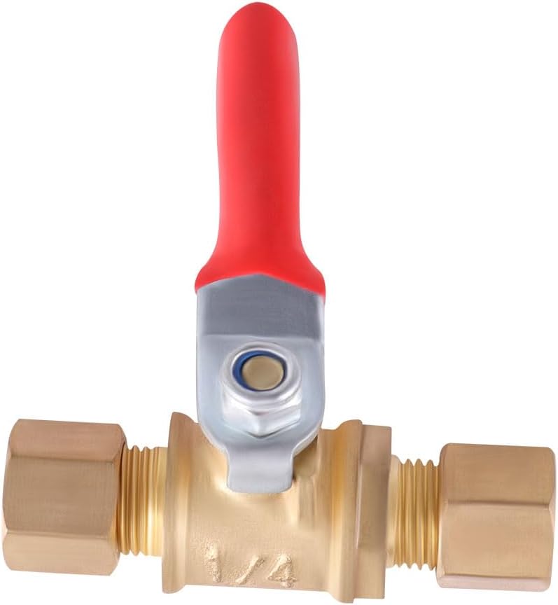 2 Pack Lead-Free Brass Mini Ball Valve Shut Off Switch, 1/4 inch Compression by 1/4 Inch Compression Fitting Shut Off Valve with Switch Use for Refrigerator Water Line Fittings