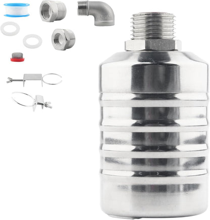 304 Stainless Steel Automatic Water Level Control Valve (1/2"-3/4")  with PTFE Tape and Adapters