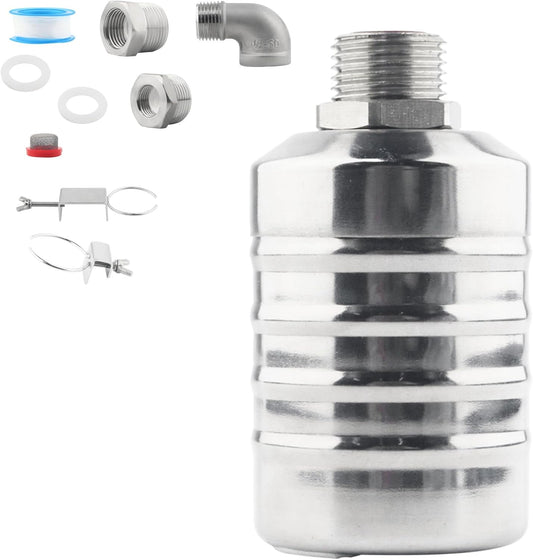 304 Stainless Steel Automatic Water Level Control Valve (1/2"-3/4")  with PTFE Tape and Adapters