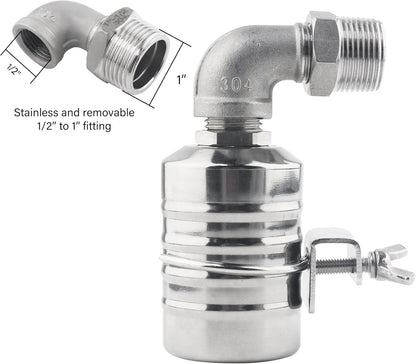304 Stainless Steel Automatic Water Level Control Valve (1/2"-3/4")  with PTFE Tape and Adapters