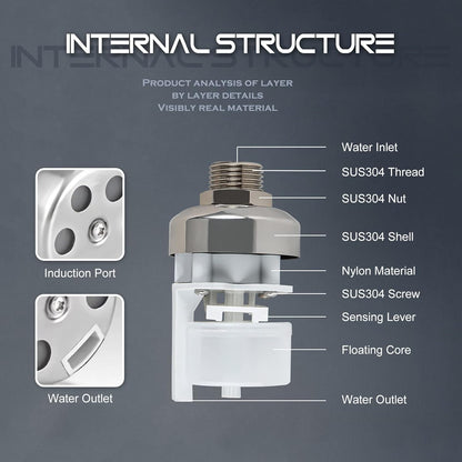 304 Stainless Steel Automatic Water Level Control Valve (1/2"-3/4")  with PTFE Tape and Adapters