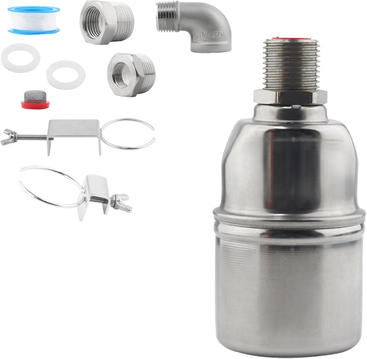 304 Stainless Steel Automatic Water Valve (1/2"-3/4") with PTFE Tape and Adapters
