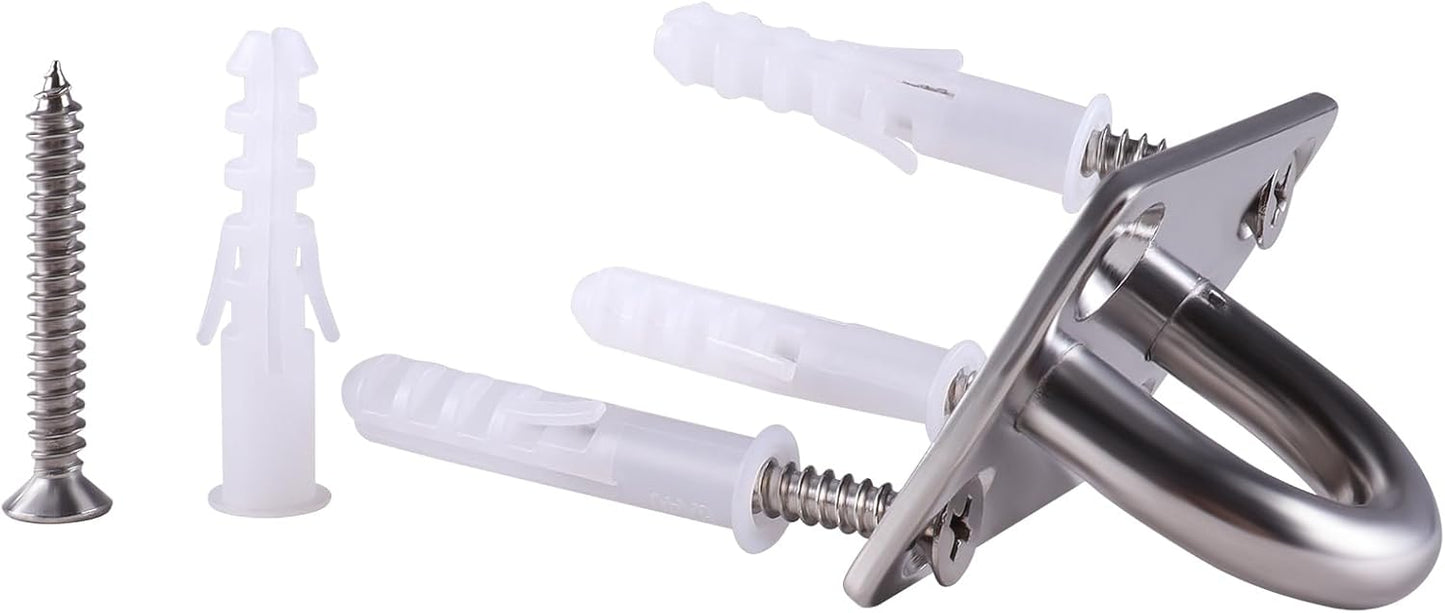 Square Pad Eye Hooks, Heavy Duty 304 Stainless Steel Pad Eye Hooks with Screws, Marine Grade Hardware Hooks for Outdoor Indoor Activity