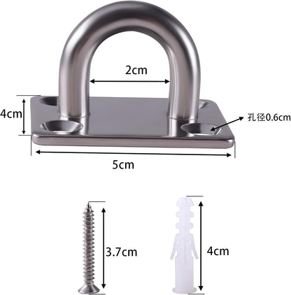 Square Pad Eye Hooks, Heavy Duty 304 Stainless Steel Pad Eye Hooks with Screws, Marine Grade Hardware Hooks for Outdoor Indoor Activity