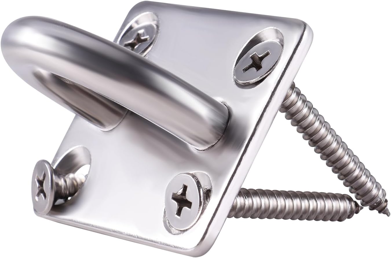 Square Pad Eye Hooks, Heavy Duty 304 Stainless Steel Pad Eye Hooks with Screws, Marine Grade Hardware Hooks for Outdoor Indoor Activity