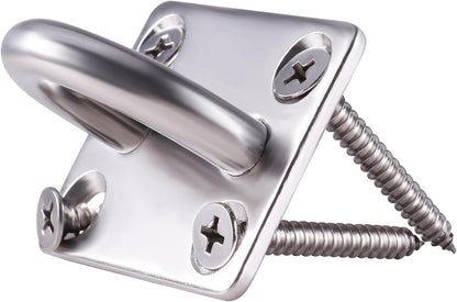 Square Pad Eye Hooks, Heavy Duty 304 Stainless Steel Pad Eye Hooks with Screws, Marine Grade Hardware Hooks for Outdoor Indoor Activity