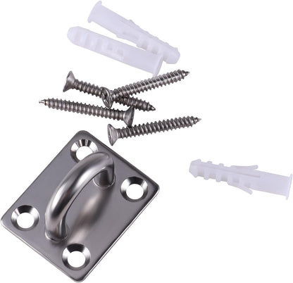 Square Pad Eye Hooks, Heavy Duty 304 Stainless Steel Pad Eye Hooks with Screws, Marine Grade Hardware Hooks for Outdoor Indoor Activity