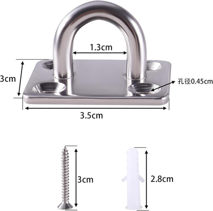 Square Pad Eye Hooks, Heavy Duty 304 Stainless Steel Pad Eye Hooks with Screws, Marine Grade Hardware Hooks for Outdoor Indoor Activity