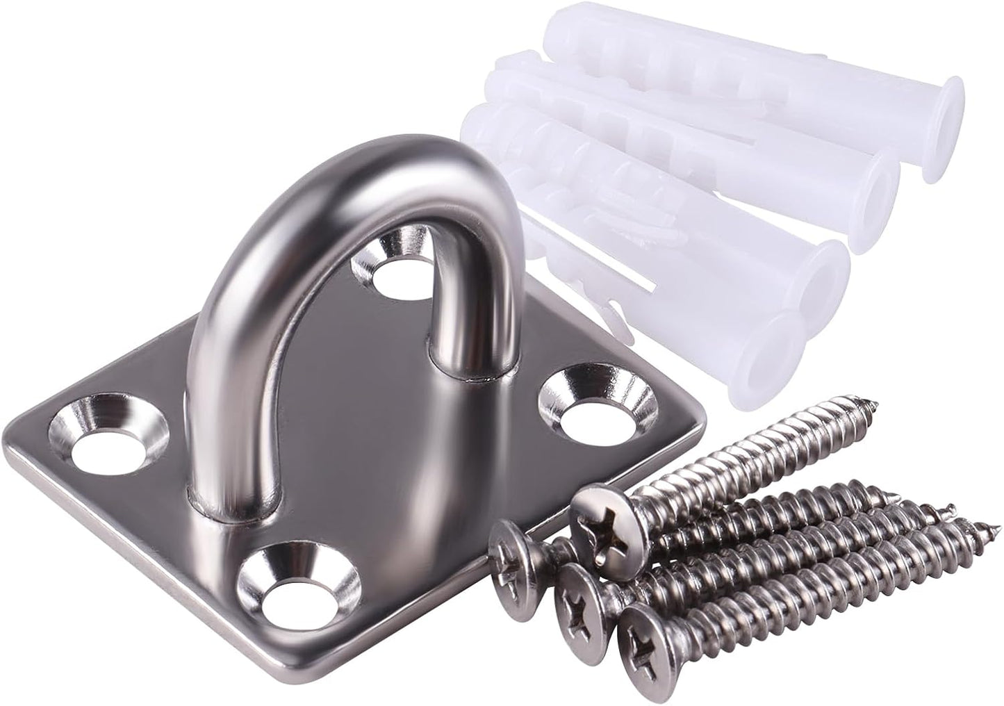 Square Pad Eye Hooks, Heavy Duty 304 Stainless Steel Pad Eye Hooks with Screws, Marine Grade Hardware Hooks for Outdoor Indoor Activity