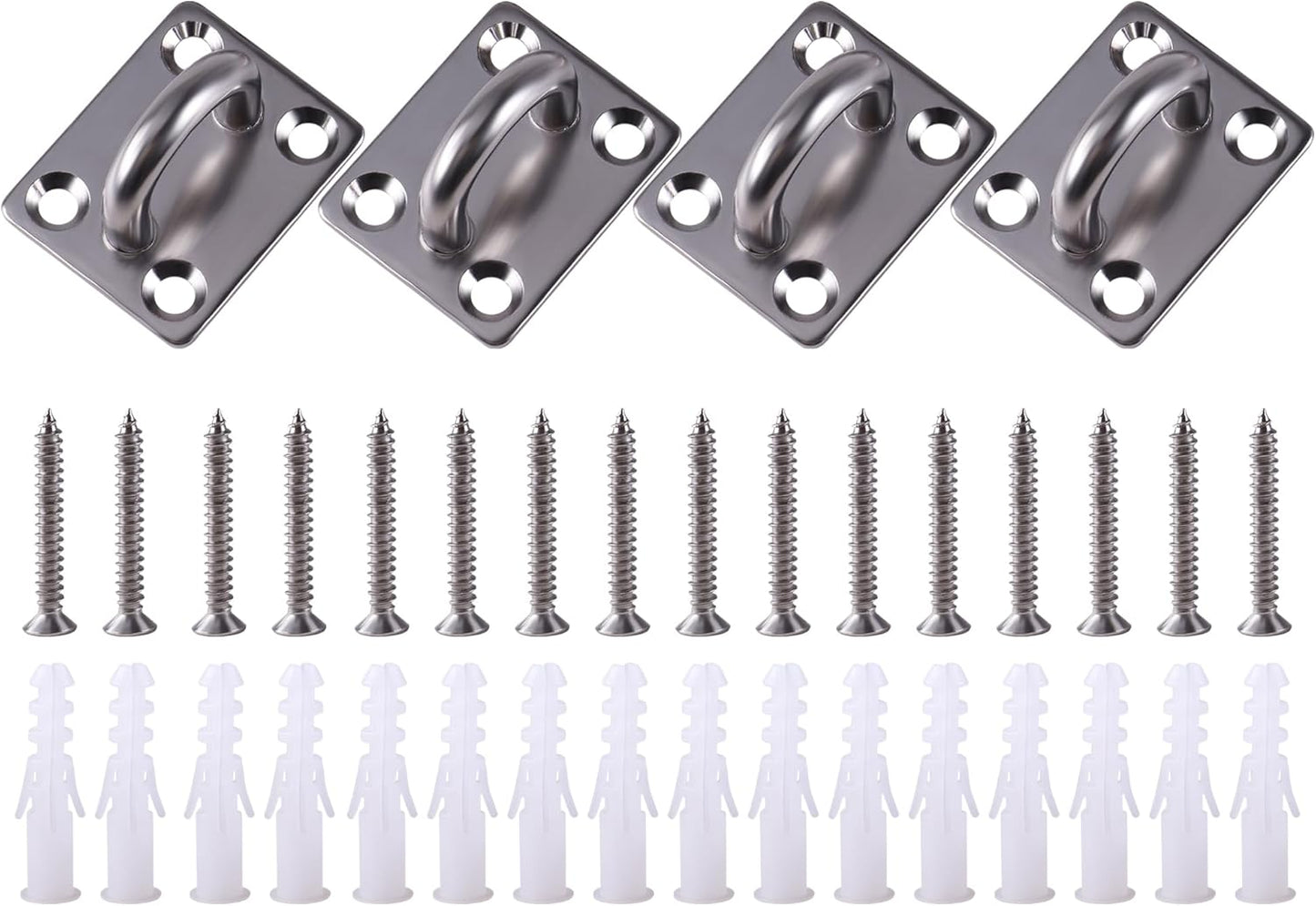 Square Pad Eye Hooks, Heavy Duty 304 Stainless Steel Pad Eye Hooks with Screws, Marine Grade Hardware Hooks for Outdoor Indoor Activity