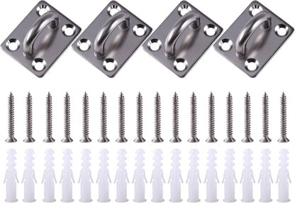 Square Pad Eye Hooks, Heavy Duty 304 Stainless Steel Pad Eye Hooks with Screws, Marine Grade Hardware Hooks for Outdoor Indoor Activity
