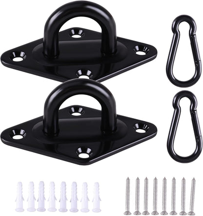 2PCS M10 Pad Eye Hooks Heavy Duty 304 Stainless Steel Pad Eye Hooks with Snap Hooks and Screws, Marine Grade Hardware Hooks for Hammock Hanging Kit, Swing Hanging, Wall/Ceiling Mount