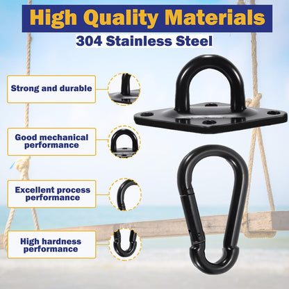 2PCS M10 Pad Eye Hooks Heavy Duty 304 Stainless Steel Pad Eye Hooks with Snap Hooks and Screws, Marine Grade Hardware Hooks for Hammock Hanging Kit, Swing Hanging, Wall/Ceiling Mount