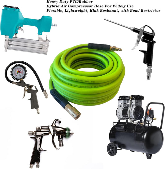 Heavy-Duty Hybrid Air Hose (1/4" NPT) | Lightweight, Kink-Resistant, 300 PSI for Garage , Jobsite