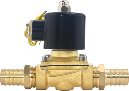 Brass Electric Solenoid Valve, 110V AC, Normally Closed, Includes of 2 Fittings,Tape, 2 Clamps, 1 Pair of Gloves for Non-potable Water, Air, Diesel
