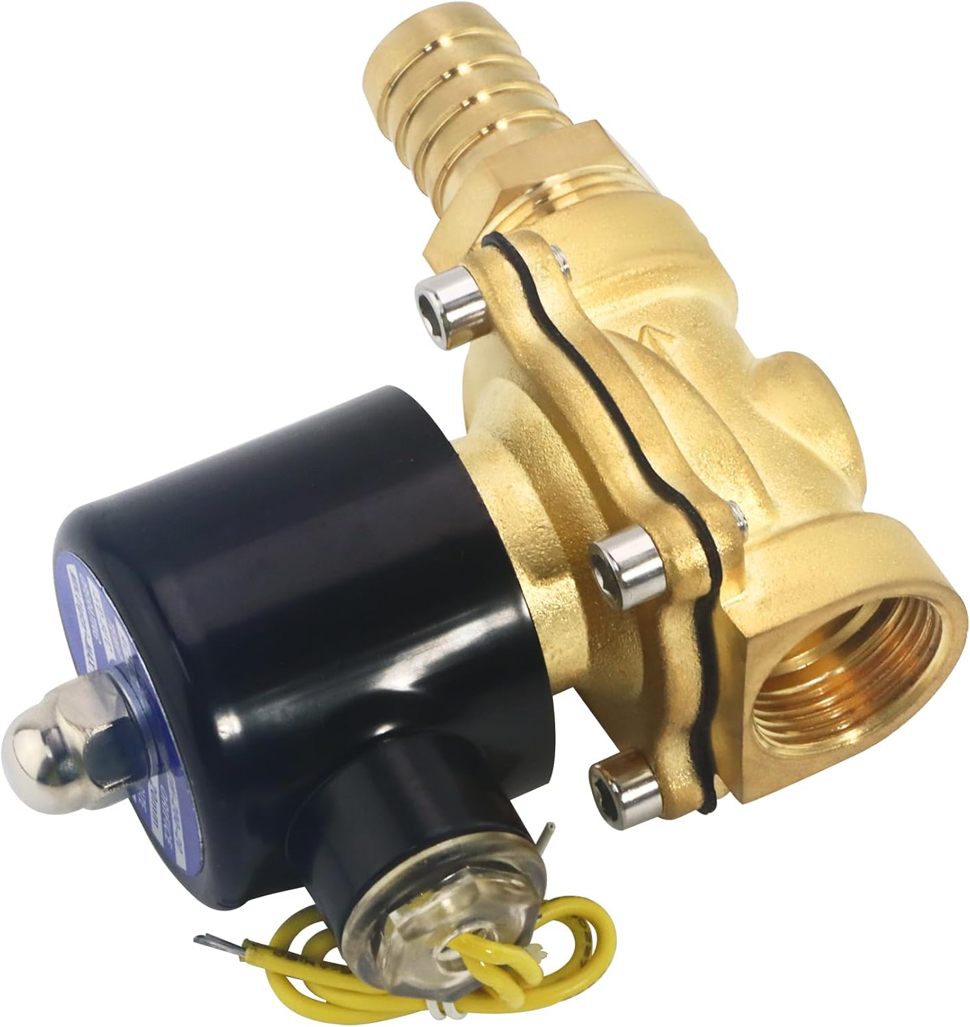Brass Electric Solenoid Valve, 110V AC, Normally Closed, Includes of 2 Fittings,Tape, 2 Clamps, 1 Pair of Gloves for Non-potable Water, Air, Diesel