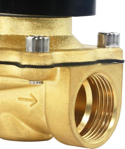 Brass Electric Solenoid Valve, 110V AC, Normally Closed, Includes of 2 Fittings,Tape, 2 Clamps, 1 Pair of Gloves for Non-potable Water, Air, Diesel