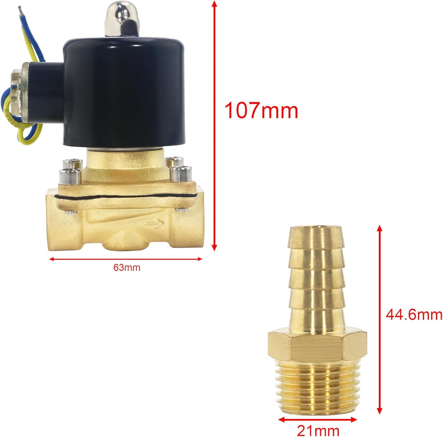 Brass Electric  Solenoid Valve, DC12V, Normally Closed for Water, Air, Gas, Fuel, Oil, Includes of 2 Fittings, 1 Tape, 2 Clamps, 1 Pair of Gloves
