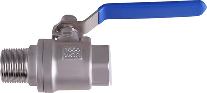 Full Port Ball Valve 3/4 Inch Male x Female Stainless Steel 304 Heavy Duty with Hex Nipple 3/4" Male x 3/4" Male Pipe Fitting and 1 m Tape for Water, Oil, and Gas,1000WOG (3/4 Inch NPT)