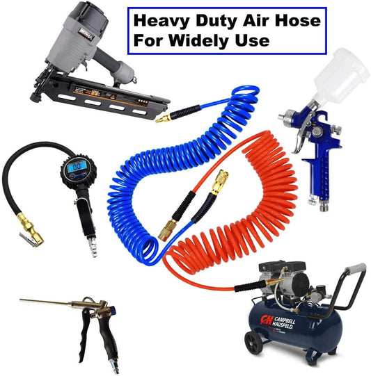 1/4"x25ft Polyurethane Recoil Air Hose | Industrial Quick Coupler Kit