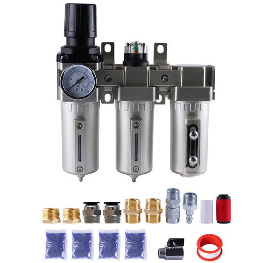 （ Semi-Auto Drain）Industrial Grade Three Stage Air Drying System, Particulate Filter, Coalescing Filter, Desiccant Dryer and Air Regulator, 0-240 PSI