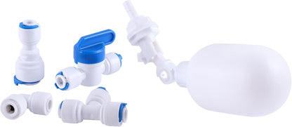 Tubing OD 3/8&1/4 inch Float Shut Off Valve Angle Adjustable Quick Connect Valve RO Tube Compatible Valve, Plastic Float Valve Shut Off Float Switch for Water Purification and RO System